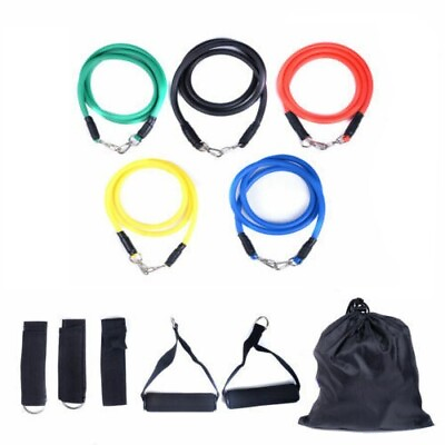 #ad 11 PCS Resistance Exercise Band Set Yoga Pilates Abs Fitness Tube Workout Bands $10.50