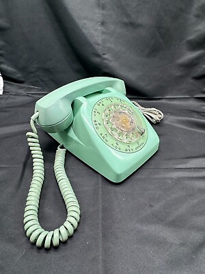 #ad Vintage MCM Automatic Electric Teal Blue Green Rotary Dial Desk Telephone Phone $110.00