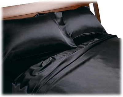BLACK SATIN SHEETS King Size Soft Silk Feel Bedding Set Luxury Bed Linen New $34.06