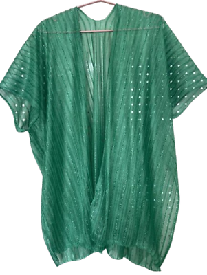 #ad Green Poncho Over Shoulder Cape Top One Size Light Weight Casual Cover Up $15.99