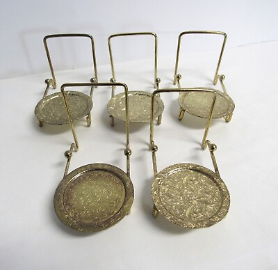 #ad Vintage Metal Tea Cup and Saucer Display Stand Lot of 5 Easel Holder $25.50