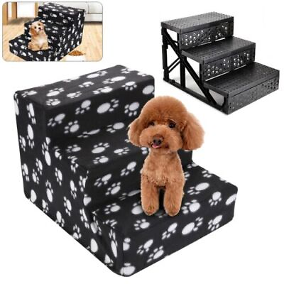 Easy 3 Steps Dog Stairs for High Bed Pet Cat Ramp Ladder with Removable Cover US $29.99