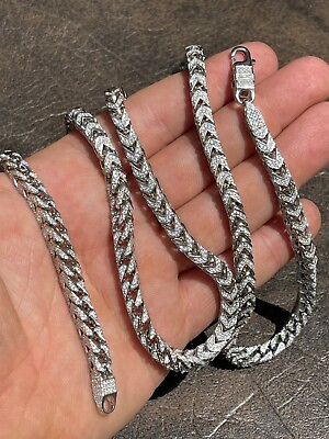 #ad Real Solid 925 Sterling Silver Men#x27;s Franco Chain 6mm Thick ICED CZ 18 30quot; $334.33