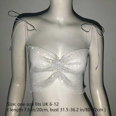#ad Women Rhinestone Crystal Mesh Camisole Tank Top Glitter Shiny Strap Vest $18.39