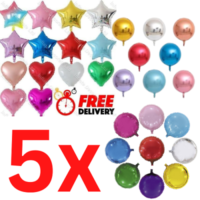 #ad 18quot; inch Big Star Heart Round Foil Balloons Helium ORBZ Baloons Birthday Wedding GBP 3.95