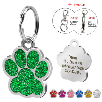 #ad Paw Glitter Personalized Dog Tags Engraved Cat Puppy Pet ID Name Collar Tag Disc $6.99