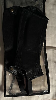 #ad Brand New TREDSTEP IRELAND DELUXE LEATHER HALF CHAPS BLACK Calf 12quot; Height 14quot; $45.99