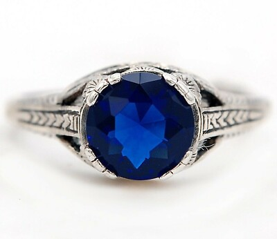 #ad Natural 2CT Blue Sapphire 925 Sterling Silver Victorian Style Ring Sz 8 FM4 $30.99
