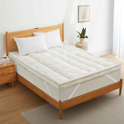 #ad 4quot; Feather Bed Breathable Mattress Topper Pillow Top Plush Organic Cotton Cover $179.99