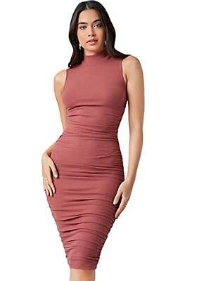 #ad #ad Floerns Womens Solid Sleeveless Mock Neck Knee Length Ruched Bodycon Dress Rusty $7.99