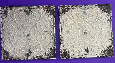 #ad Set of 2 Decorative Textured Distressed Metal Wall Tiles Wall Decor 12” SALE $25.00