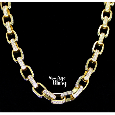 #ad Mens 9mm Iced CZ Rolo Link 14k Gold Plated 16quot; 30quot; Hip Hop Necklace Jewelry $23.99