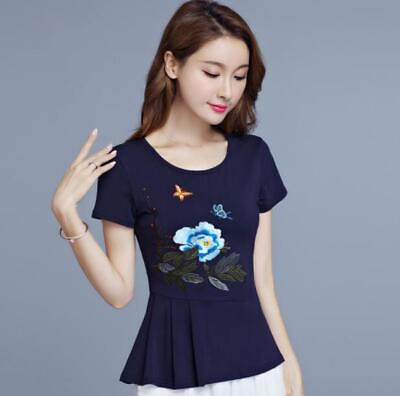 #ad Summer Women#x27;s Cotton Short Sleeve Oversize Chinese Style Tops Blouse T Shirt $17.96