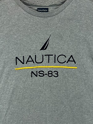 #ad Nautica NS 83 Mens XL T Shirts Gray Spell Out Embroidered Logo Nautical Crew $18.77