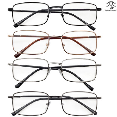 #ad Reading Glasses Mens Womens 4 Pack Metal Frame Readers Eyeglasses Spring Hinge $10.95