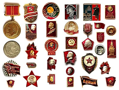 #ad 30 Pin Badges Old Original Medal Coin Soviet Russia Lenin Communist Propaganda $33.99