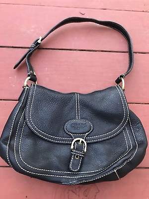 #ad CHAPS 1978 BLACK LEATHER PURSE CONTRAST STITCH LOGO LINING GOLD ACCENTS $11.00
