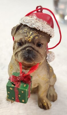 #ad Pug Dog Holding a Christmas Present Ornament $15.00