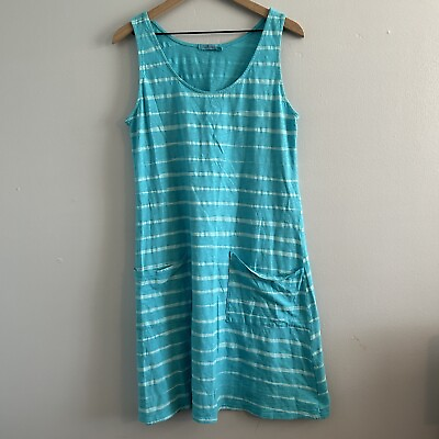 #ad Fresh Produce Womens Dress Striped Blue Tropical 100% Cotton Tank Size Medium $24.00