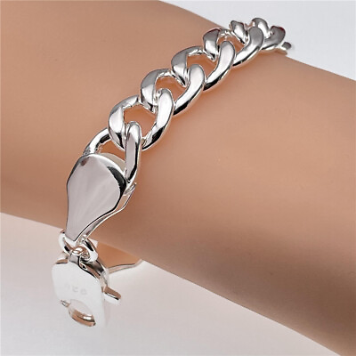 #ad Women Men 10mm Thick Cuban Chain 925 Sterling Silver Filled Bracelet Jewelry $8.51