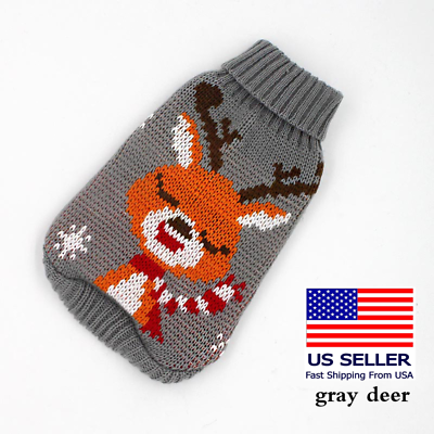 Dog Sweater Warm Winter Christmas Xmas Clothes Size Medium Gray Deer Pet Cat $6.99