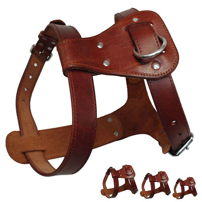 #ad First layer cowhide Large Brown Adjustable Leather Dog Walking Harness For Dogs $29.49