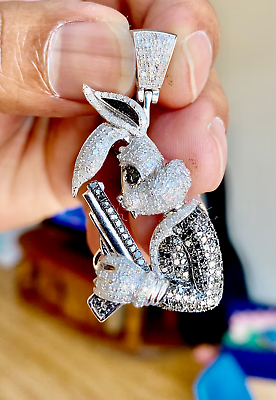 #ad Real Moissanite 2Ct Round Cut Rabbit Animal Charm Pendant 14K White Gold Plated $165.99