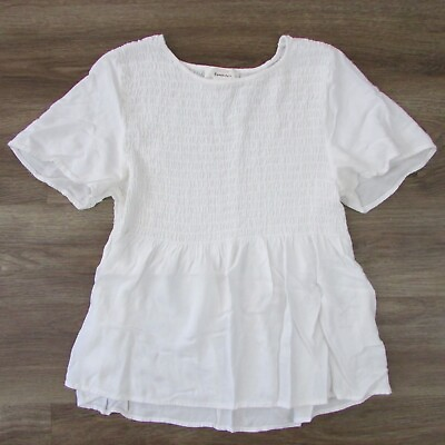 #ad Urban Romantics White Ruffle Women#x27;s Short Sleeve Ruffle Blouse Shirt Women#x27;s L $13.49