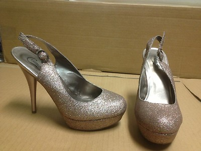 #ad Candie#x27;s Rose Gold Pink Sparkly Tall Slingback High heels Size 8.5 M $29.99