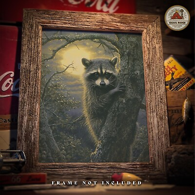 #ad Raccoon Hunting Art Print Trapping Coon Hound Art Fishing Cabin Wall Decor Gift $9.95