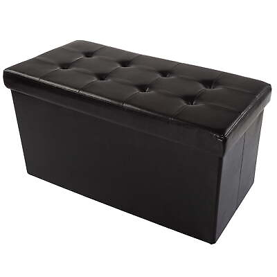 #ad 30 inch Faux Leather Folding Storage Ottoman with Padded Lid Black $24.75