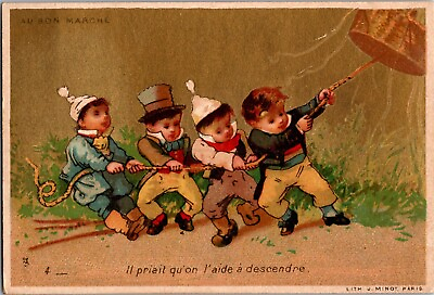 #ad 1800s Victorian Trade Card Au Bon Marche Paris France Market French Balloon $11.71