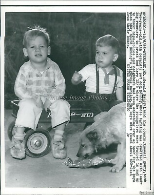 #ad 1956 Gerald Russell Henry Rescued From Mud By Dog Bouncy Children Wirephoto 7X9 $19.99