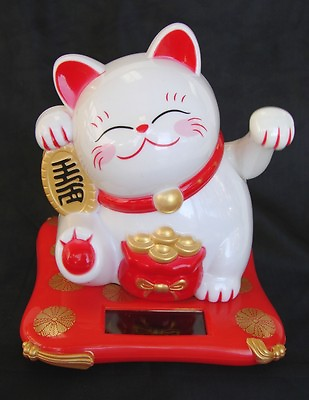 #ad 3quot; White Japanese Maneki Neko Beckoning Money Good Fortune Waiving Lucky Cat $12.83