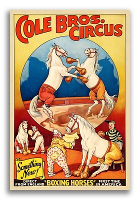 #ad 1944 quot;Boxing Horsesquot; Cole Brothers Circus Classic Poster 20x30 $18.95