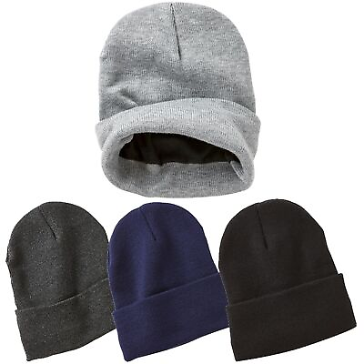 #ad 3 Pack Men#x27;s Women#x27;s Winter Sky Hat Cap Sportsman 12quot; Fleece Lined Knit $25.15