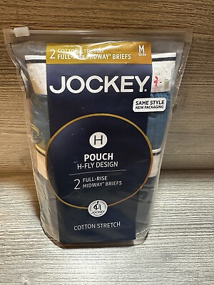 #ad NWT Jockey Men#x27;s Cotton 2 pack Full Rise H Fly Midway Brief Underwear Medium $24.50