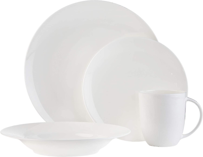 #ad White Bone China 16 Piece Dinnerware Set Lune by Service for 4 $84.99