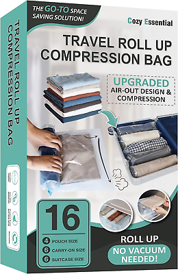 #ad 16 Travel Compression Bags Vacuum Packing Roll Up Travel Space Saver Bags for L $22.83