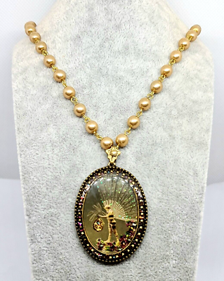 #ad Lovely Necklace By Michal Negrin With Oval Pendant And Pearl Bead 3 $77.43