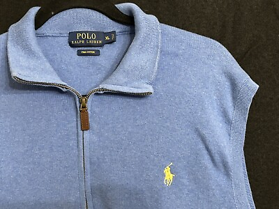 #ad Polo Ralph Lauren Men’s Size XL 1 4 Zip Pima Cotton Vest Pale Blue Yellow Pony $14.99