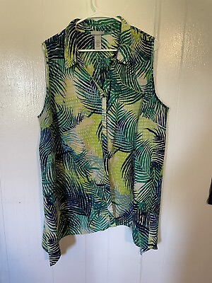 #ad Catherines Womens Size 2x Sleeveless Blouse Tropical Print Shark Bite Style 2247 $20.00