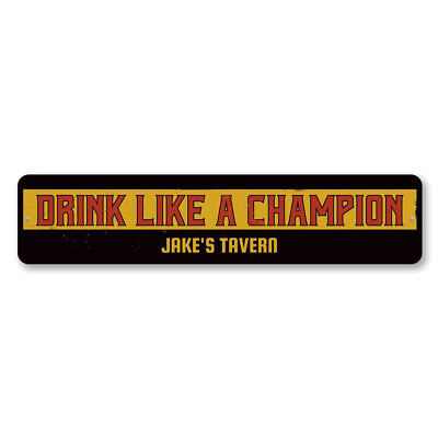 #ad Drink Like A Champion Sign Personalized Tavern Name Bar Metal Decor Sign $34.87