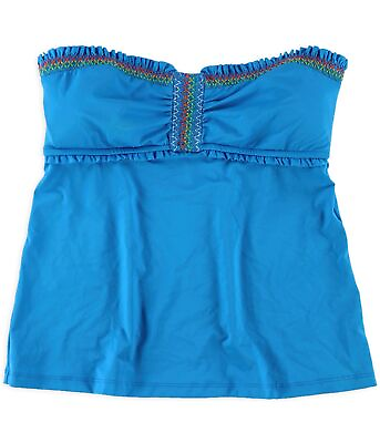 #ad Lucky Brand Womens Stitched Ruffled Bandeau Swim Top Blue Medium $26.54