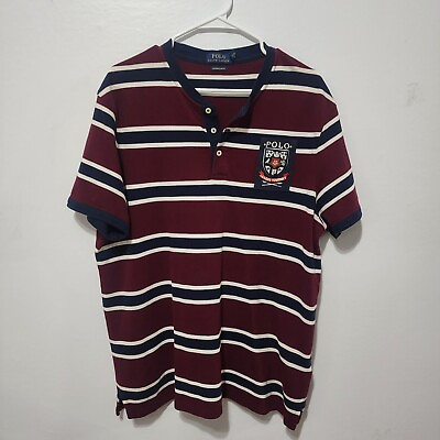 #ad Polo Ralph Lauren Men#x27;s Custom Fit Stripe Rugby Henley Sz XL $19.99