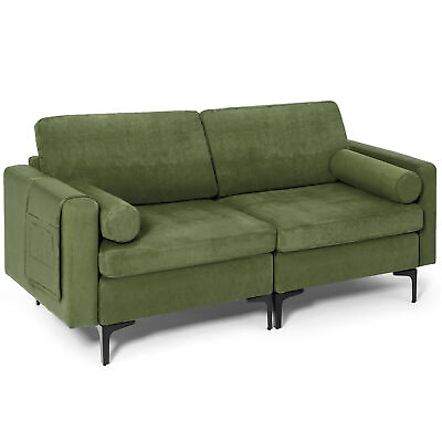 #ad Modern Loveseat 2 Seat Sofa Couch with Thick Cushion amp; 2 Bolsters Army Green $269.99