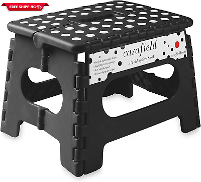 #ad 9quot; Folding Step Stool with Handle Black Portable Collapsible Small Plastic Fo $28.71