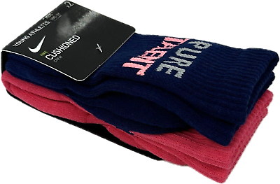 #ad Nike Kids 2 Pk Blue Pink Crew Cotton Cushion Pure Talent Athletic Sock Set Sz XS $17.21