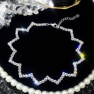 #ad Zigzag Crystal Rhinestone Necklace Choker Silver Wedding Party Chain GBP 7.99