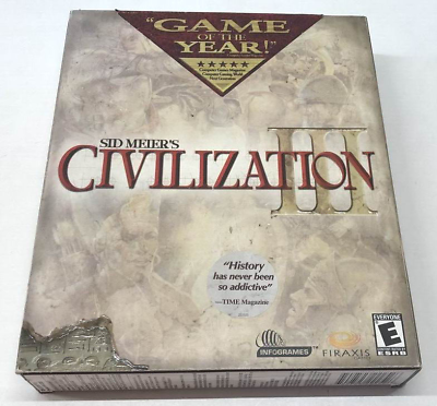 #ad Vintage SID MEIERS CIVILIZATION III Game Of The Year In Big Box New Sealed $38.50